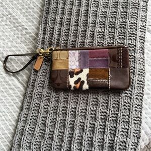 Coach Patchwork Wristlet in Brown Multi-Tone Leather & Haircalf